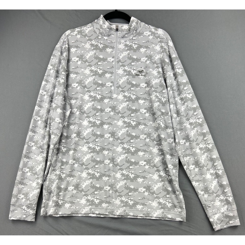 Straight Down Pullover Mens Large Bulle Rock Golf 1/4 Zip Camo Grey Excellent